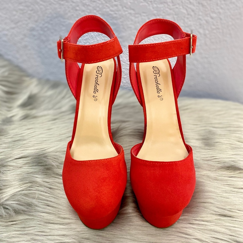 Breckelle’s Red Faux Suede Heels